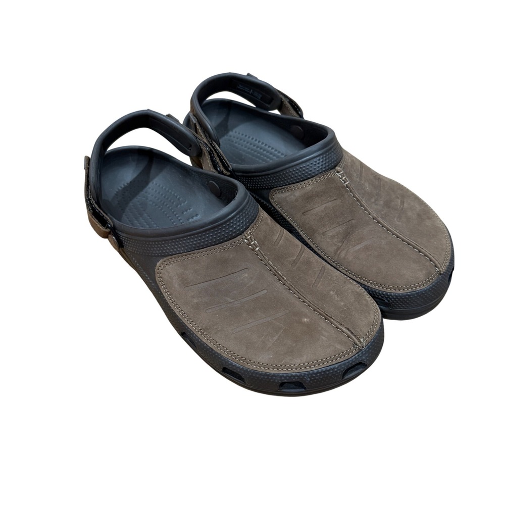 Crocs Yukon Mesa Clogs Espresso Brown Leather Men Sz 11 Adjustable Strap Comfort